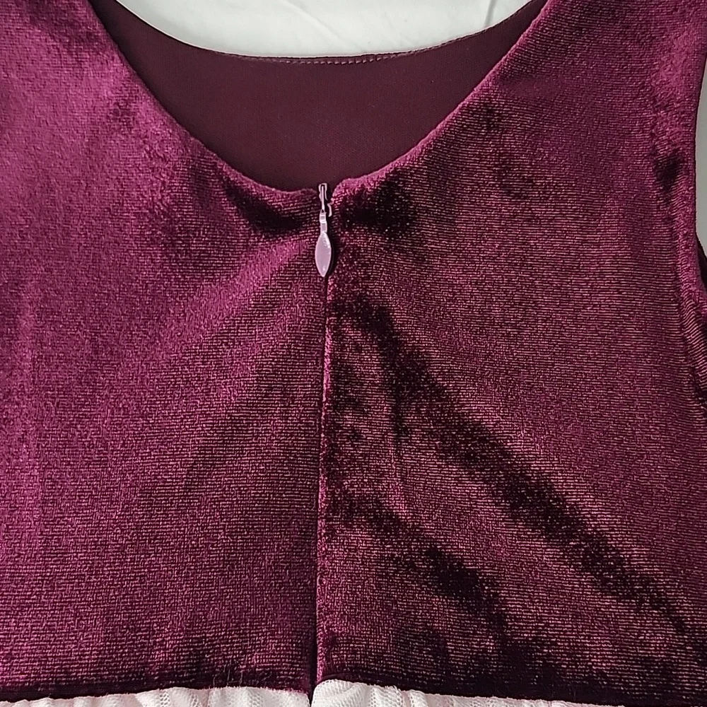 American Princess Pink Tulle Girls Dress Size 6 Burgundy Details‎ Pearl Waist